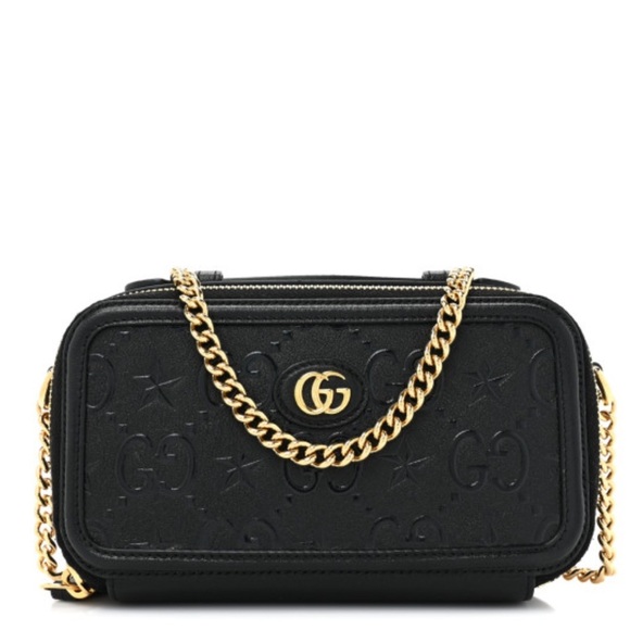 GUCCI  Calfskin GG Monogram Star Embossed GG Top Handle Phone Case - Picture 1 of 10